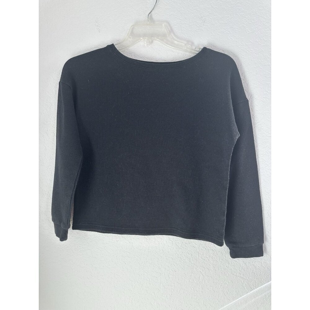Zesica Women Thermal Waffle Knit Pullover Shirt S Black Round Neck Basic Comfort